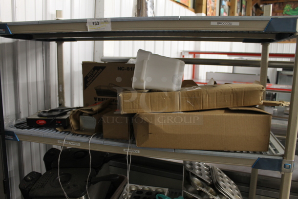 ALL ONE MONEY! Lot of 3 Tiers of Various Items Including Turbochef Kickplate, Baking Pans and Sink. Does Not Include Shelving Unit. - Image 4 of 5