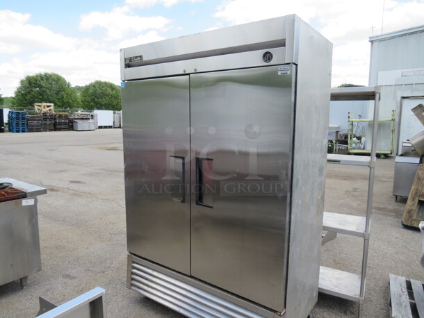 One True 2 Door Stainless Steel Refrigerator With 5 Racks On Casters. Model# T-49. 115 Volt. 54X30X83
