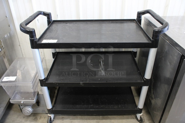 Black Poly 3 Tier Cart w/ Push Handles on Commercial Casters. 19x40x38