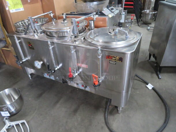 One Stainless Steel American Ware Triple Coffee Brewer Urn. #7303E. 120/240 Volt. 1 Phase. 47X20X29. Missing 1 Lid. - Image 4 of 6