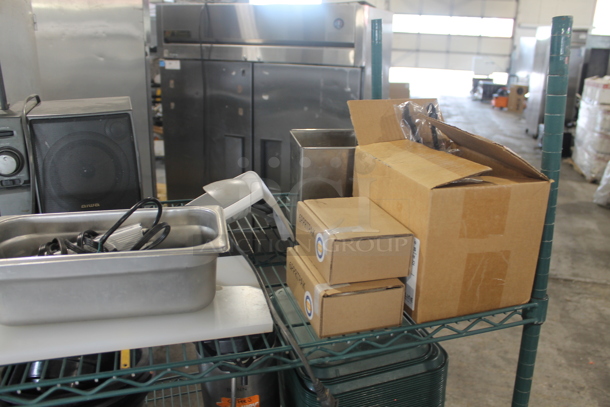 ALL ONE MONEY! Metro Lot of Various Items Including Metal Half Size Baking Pans, Stainless Steel Drop In Bins, Poly Trays. Does Not Include Shelving Unit. - Image 4 of 11