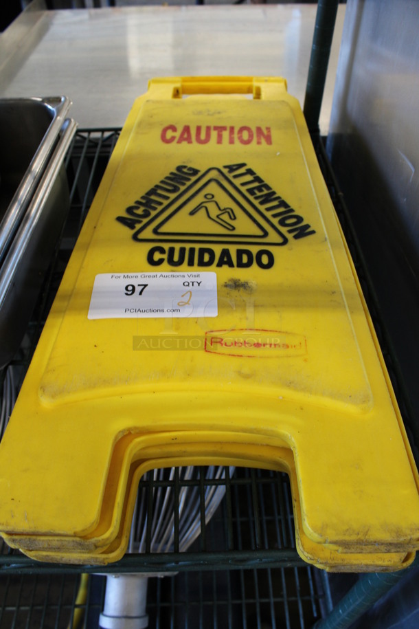 2 Rubbermaid Yellow Poly Wet Floor Caution Signs. 11x1x26. 2 Times Your Bid!