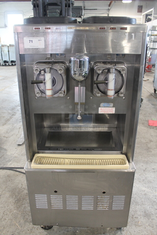 Taylor 342D-27 Stainless Steel Commercial Floor Style Air Cooled 2 Flavor Frozen Beverage Machine w/ Drink Mixer Attachment on Commercial Casters. 208-230 Volts, 1 Phase.