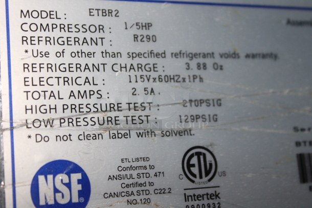 Everest ETBR2 Stainless Steel Commercial 2 Door Undercounter Cooler on Commercial Casters. 115 Volts, 1 Phase. Tested and Working! - Image 6 of 6