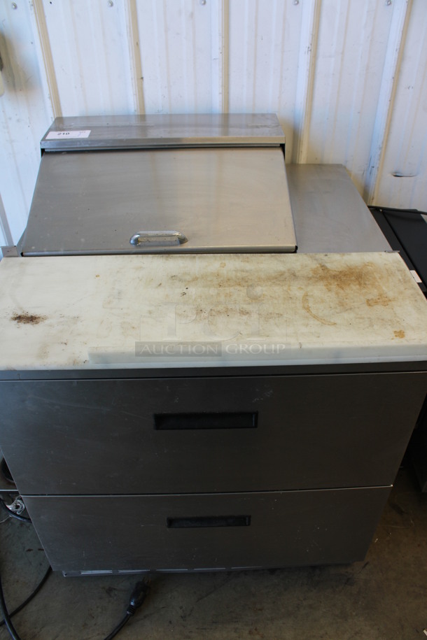 Delfield Model UCD4432N-6-DD1 Stainless Steel Commercial Sandwich Salad Prep Table Bain Marie Mega w/ Cutting Board on Commercial Casters. 115 Volts, 1 Phase. 32x33x40. Tested and Powers On But Temps at 43 Degrees