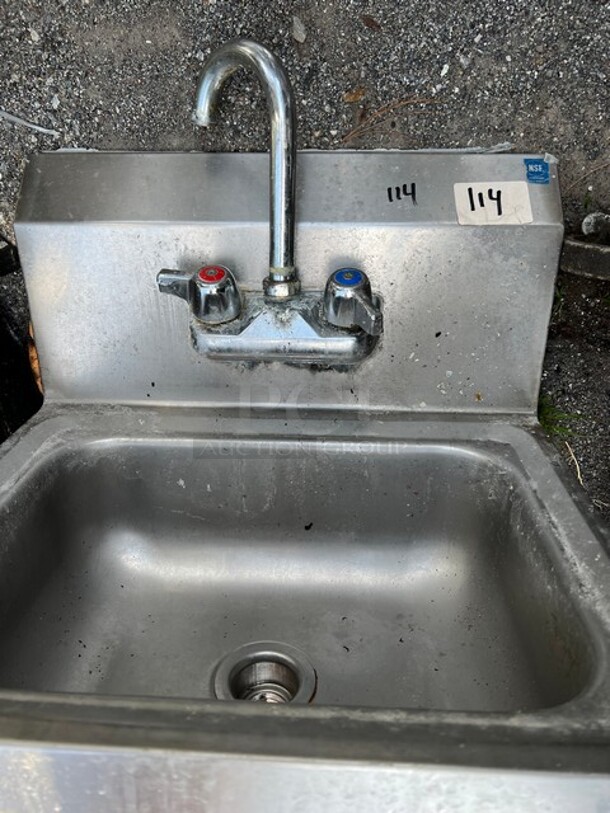 Stainless Steel Single Bay Wall Mount Sink w/ Faucet and Handles. 17x16x22 - Image 4 of 5