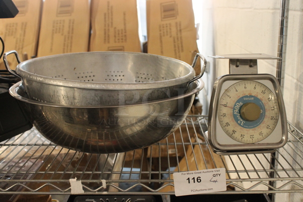 ALL ONE MONEY! Lot of Various Items Including Taylor Scale, Metal Bowl and Colander - Image 1 of 2