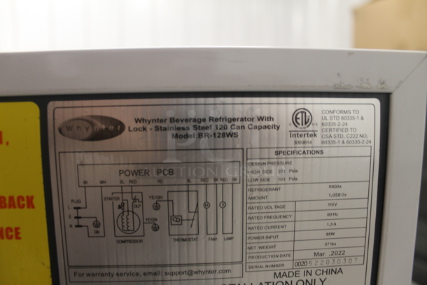 BRAND NEW SCRATCH AND DENT! Whynter BR-128WS Stainless Steel 120 Can Capacity Beverage Cooler With Stainless Steel Shelves And Lock. 115V. Tested And Working!  - Image 5 of 6