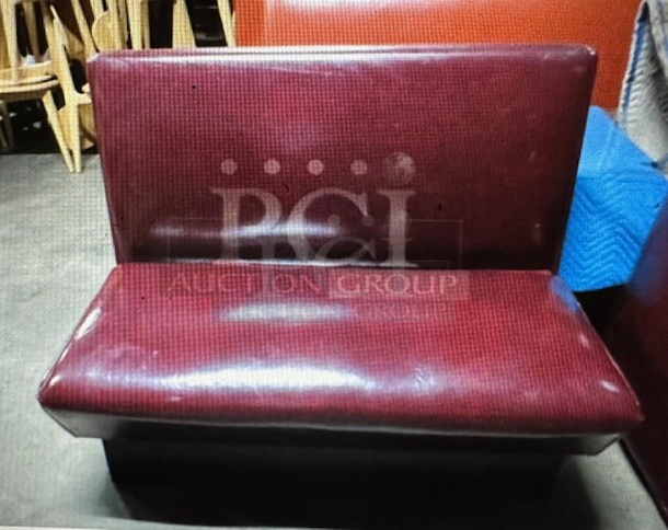 One Single Sided Burgundy Cushioned Booth. 44X25X36