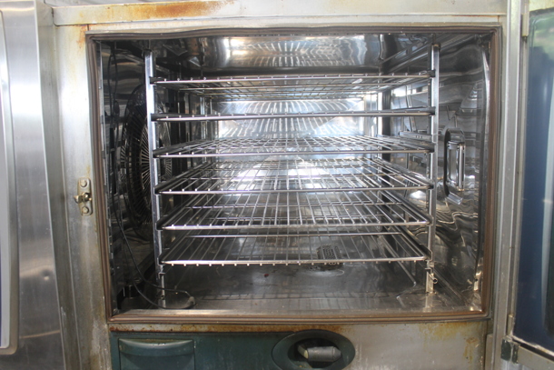 2013 Rational SCC WE 62 / SCC WE 102 Self Cooking Center Commercial Stainless Steel Electric Double Deck Combi Oven With Steel Pan Racks On Commercial Casters. 480V, 3 Phase. 2 Times Your Bid!  - Image 4 of 9
