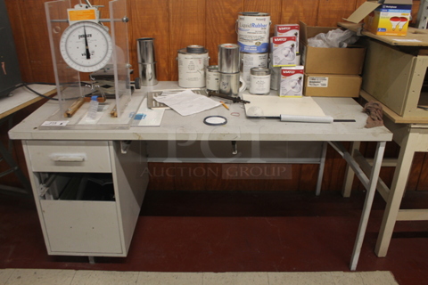 Desk w/ Contents Including Pelouze Scale. BUYER MUST REMOVE.