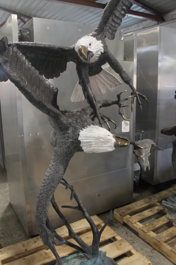 GLORIOUS Cast Bronze Statue of 2 Eagles Fighting Over a Fish. Listing Includes a Picture w/ a 5'8" Tall Human For Size Reference. - Image 3 of 7