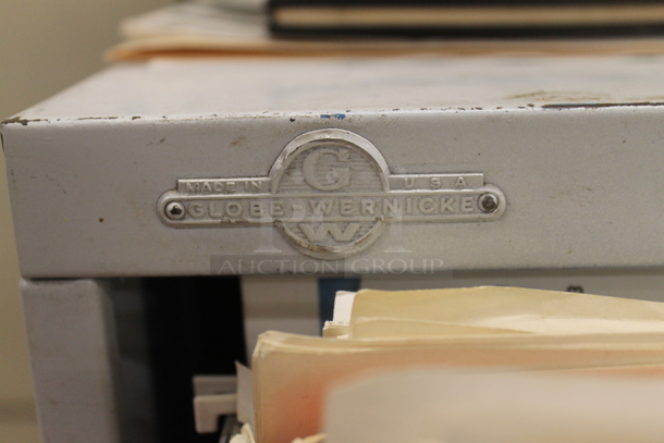 Globe Werner White Metal 3 Drawer Filing Cabinet w/ Contents. BUYER MUST REMOVE. - Image 6 of 7