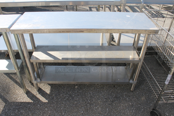 Commercial Stainless Steel Work Table With Two Undershelves On Galvanized Legs.