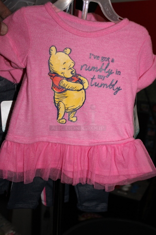 ALL FOR ONE! Rack of Children's Clothes. Various Sizes. Includes Rack. Pink Baby Outfit	17, White Baby Outfit 2,  Teal Little Sister Outfit 1, Striped Pajamas - Yellow and Black 4,  Striped Pajamas - Red 1, Lion King Outfit 2,  Dog Pajamas 2, Cat Pajamas  5,  Dark Blue Pajamas	2,  Shark Pajamas - Teal 2, Various Children Outfits 11, White With Sun Outfit 1, Pink With Elephant Outfit	7