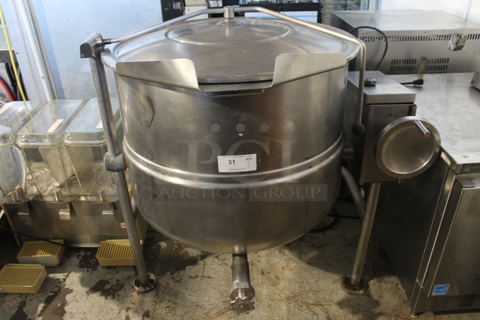 Cleveland Stainless Steel Commercial Floor Style 60 Gallon Manual Tilting Steam Kettle.