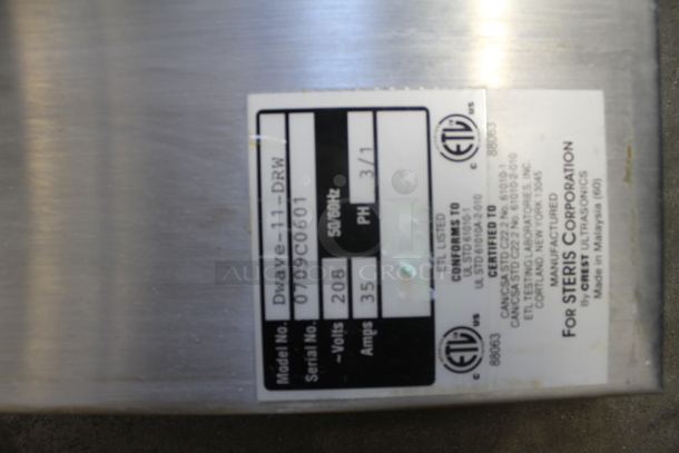 Steris Reliance Ultrasonic Cleaning System Dwave-11-DRW on Commercial Casters 208 Volt 1 or 3 Phase - Image 8 of 8