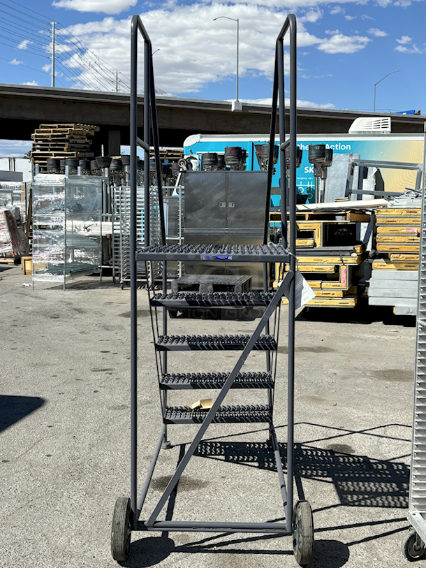 BRAND NEW SCRATCH & DENT! Ballymore TA-5-24 5-Step Gray Steel 59-Degree Slope Rolling Truck / Dock Access Ladder with 24"" Wide Steps. 32x53x80
 - Image 10 of 10
