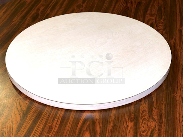 NICE!! 28” Lazy Susan Round Tabletop Turntable, White Wood Pattern Design 28”x1-1/2” - Image 1 of 3