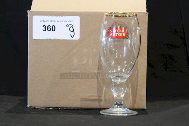 NEW! Stella Artois Chalice, 40 Centiliter Star Glasses. Features Gold Rim With Star Thumb Rest on Stem. 9x Your Bid
