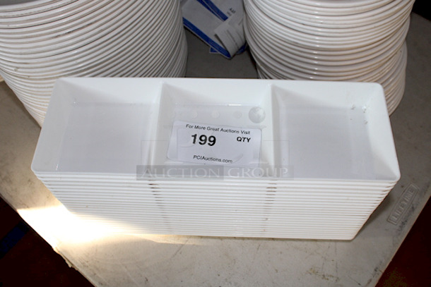 SPLENDIFEROUS! Thunder Group White Melamine Rectangular 3 Section Compartment Trays. 15"x6"x1-3/8". 23x Your Bid. Items In This Lot Are LIKE NEW Condition!   - Image 2 of 6