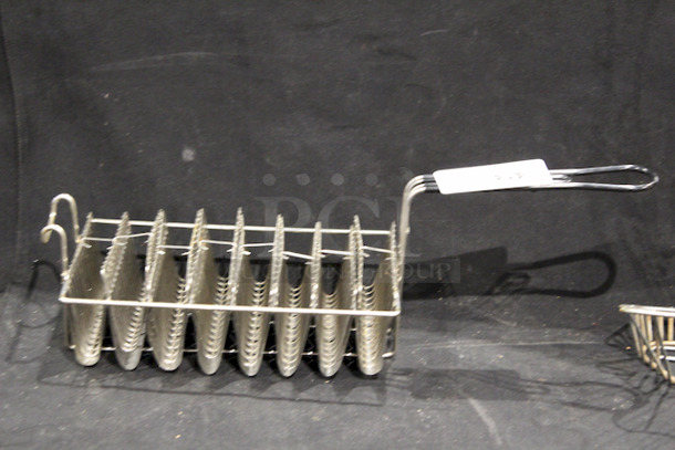 HOLY TACOS BATMAN! 12" x 6 1/2" x 4 1/2" 8-Slot Nickel-Plated Steel (8) Taco Fry Basket with Rubberized Handle and Front Hook - Image 3 of 4