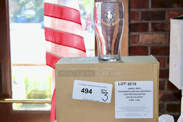 IMPERIAL PINTS! Arcoroc Samuel Smith Toughened Glass, 20oz, Decorated Tulip With Nucleation 
3x Your Bid - Image 4 of 4