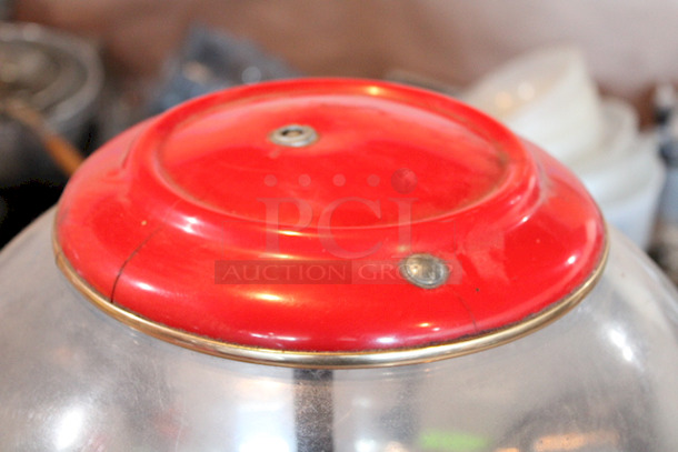 OFFICIAL! World Famous Magic Gumball International 5ft Large Spin and Drop Commercial Gumball Machine with Stand - Quarter Activated, Classic Red. TESTED! Works Perfect. Bowl & Housing Are Made From High Impact Clear As Crystal Fiber Glass. - Image 4 of 5