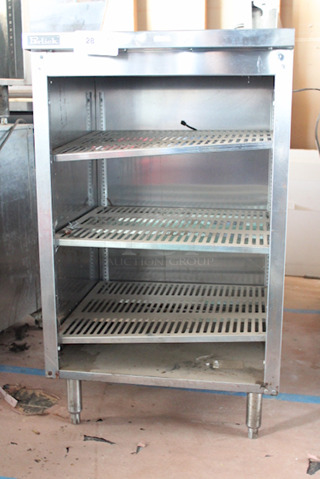 DON'T MIND THE DUST! Perlick Lighted DBGS-24 Back Bar Glass Storage Cabinet, 24"W, (3) adjustable sound-deadened shelves, stainless steel construction. LED Build Needs To Be Replaced. 