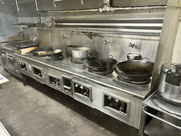 AWESOME! 9-1/2 Ft. Fully Functioning 5 Ring Wok Range, Natural Gas. Includes Everything Pictured. 115"x44"x60"  - Image 4 of 4