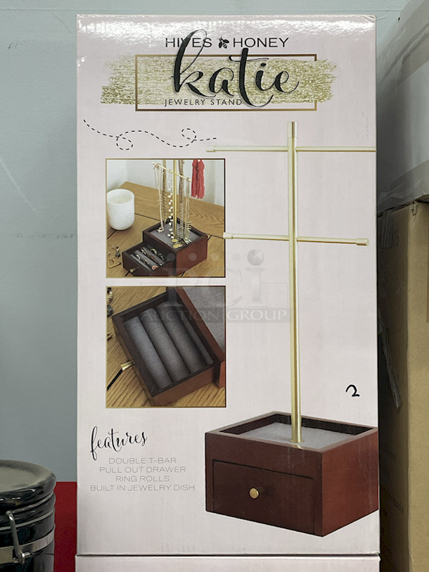 Bed / Bath Storage & Organization  – (2) Hives & Honey – Katie – Jewelry Stands; (4) Mainstays 24-Pocket Over The Door Shoe Organizers; (1) White Over The Door Rack; (1) Allen + Roth 3 Shelf Recessed Mount Brushed Nickel Finish Medicine Cabinet Fits 14”x24” Rough Opening; (7) Hives And Honey Wall Monet Jewelry Organizers; (11) 4 10-1/2” x 10-1/2” Sheets of Peel & Stick Tiles.  - Image 8 of 12