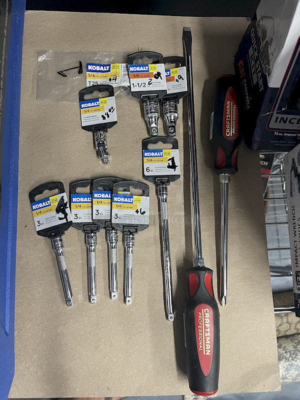 ALL BRAND NEW POWER & HAND TOOLS!! [2] Hitachi 1/2” 13mm 18v Cordless Driver Drills W/ Hard Carry Case, [4] Kobalt Pro90 Ratchet 138pc Mechanic Tool Sets With Hard Case, [3] Campbell Hausfeld 1/2” Impact Wrenches, [1] Campbell Hausfeld 1/2” Impact Wrench Quick Start Kit, [2] Craftsman Screwdrivers (5/16 Slotted & P3 Phillips), [1] ¼” Driver Adapters, [5] ¼” Drive x 3” Drive Extensions, [1] ¼” Dive x 6” Drive Extension, [2] 3/8” Drive Extensions, [1] ¼” Drive T25 Driver Socket!  - Image 7 of 11
