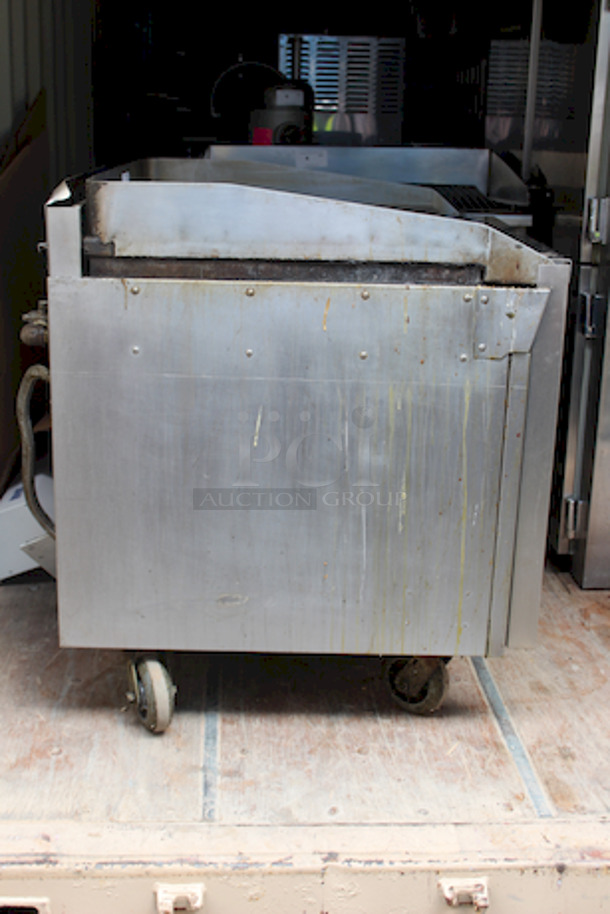 AMAZING! Montague 36-8 Legend 36" Heavy Duty Gas Range With 36" Fry Top & Open Cabinet Base On Commercial Casters With Removable Grease Trap. 36x37x42 - Image 8 of 8