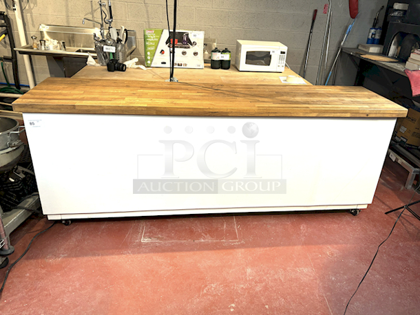 HEAVY DUTY! Rolling Counter With Sturdy Wood Top And Ample Storage Space. On Commercial Casters. 98x25-1/2x37 - Image 2 of 6