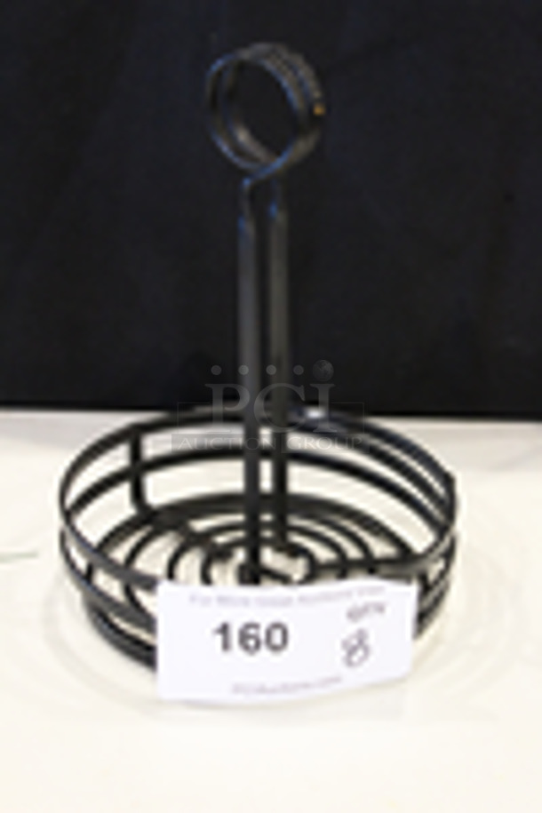 American Metalcraft FWC69 Black Flat Coil Round Wrought Iron Condiment Caddy with Card Holder - 6