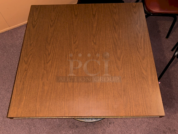 AMAZING! 36" Square to 51" Round Locking Drop Leaf Tabletop With Walnut Finish and Heavy Duty Weighted Base 36"/51" x 29" - Image 3 of 5