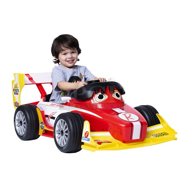 Ryan's World 6 Volt Ryan Racer Battery Powered Ride-on. Features max speed of 4 MPH, Forward and Reverse. Comes with Battery and Charger. Box has cut-outs on the Inside and Ryan Sticker sheet to personalize your ride!