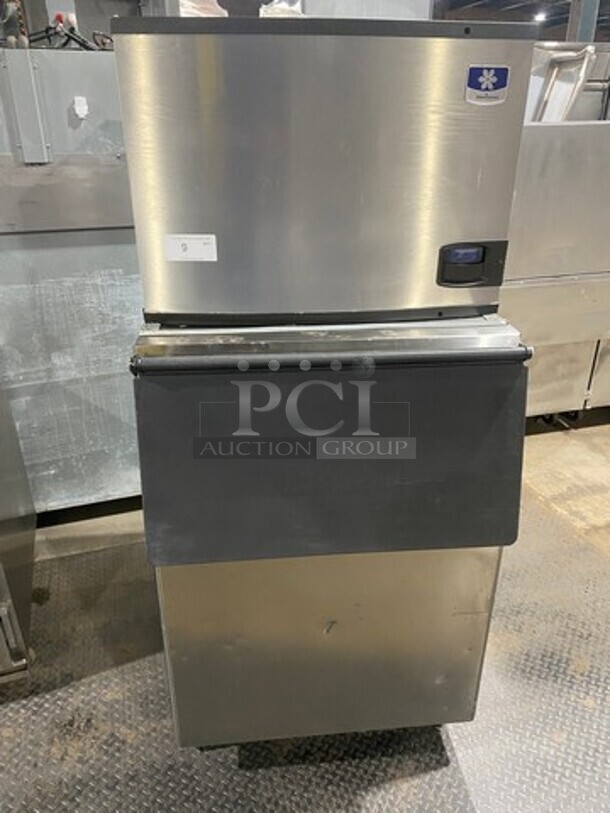 Manitowoc Commercial Ice Making Machine! On Commercial Ice Bin! All Stainless Steel! Model IY0454A161X Serial 1120159369! 115V 1Phase! On Legs!