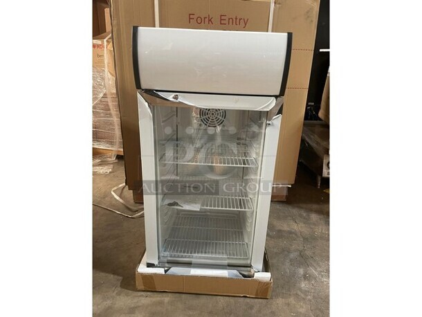 NEW In Box! Nordon Commercial Countertop Single Glass Door Mini Cooler/ Merchandiser! With Customizable Lamp Box! With Poly Coated Racks! 110/120V! Model: SC80B! - Image 3 of 8