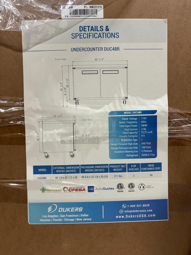 BRAND NEW IN BOX Dukers Undercounter Refrigerator in Stainless Steel DUC48R
 - Image 4 of 6