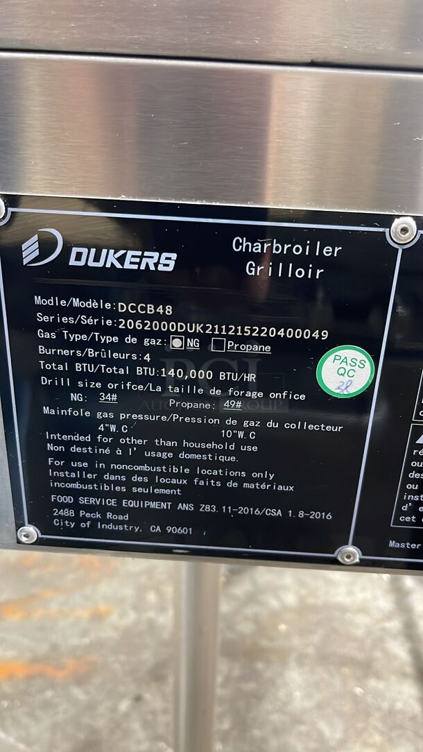 Brand New Dukers DCCB48 48"W Gas Countertop Charbroiler - 140,000 BTU - Image 3 of 5