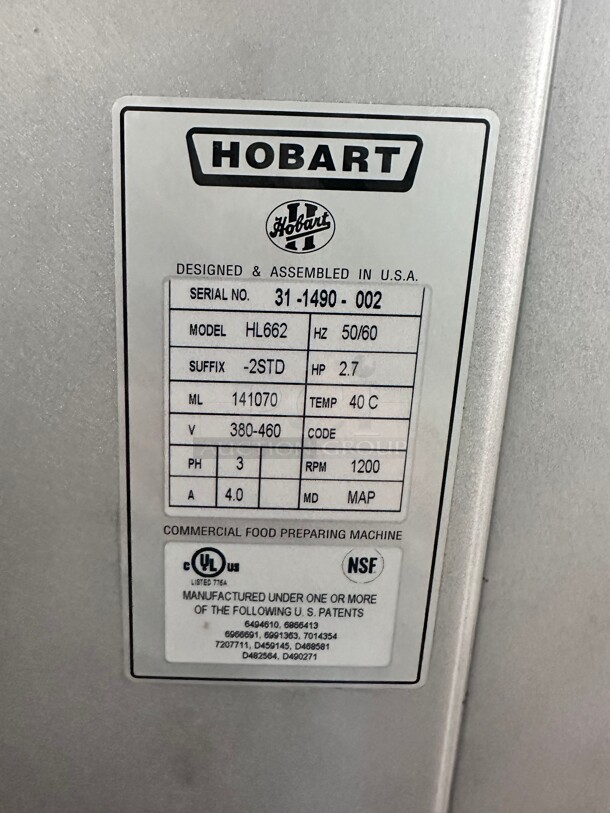 New Hobart HL662 Legacy+ 60 qt Planetary Mixer - Floor Model, 2.7 hp, 380v/3ph Tested and Working - Image 9 of 9
