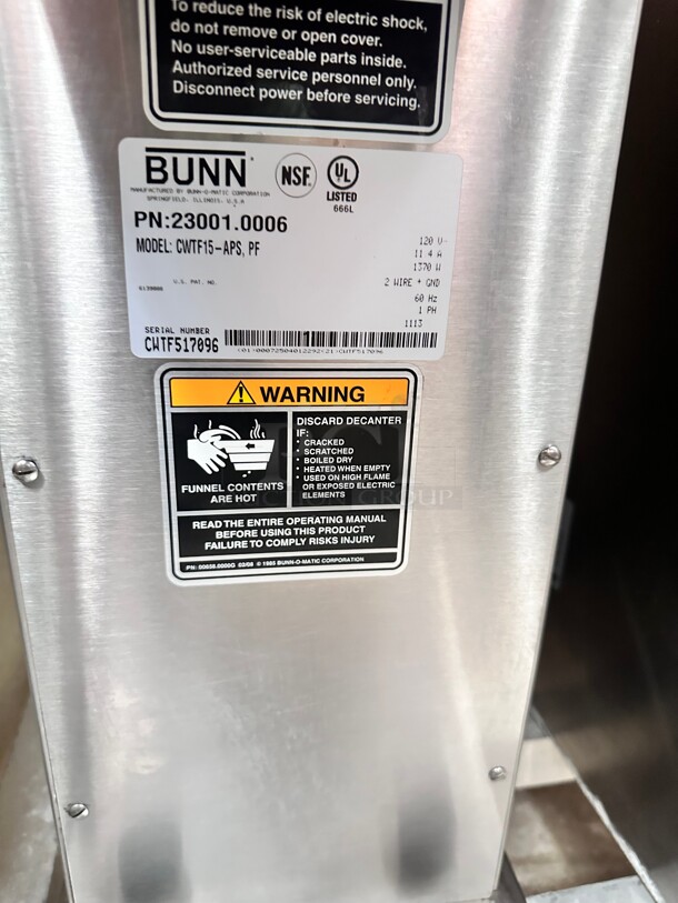Bunn CWTF15-APS Automatic Airpot Coffee Brewer with Hot Water Faucet - 120V Tested and Working - Image 4 of 5