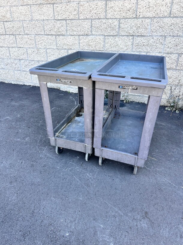 Clean Lakeside 2523 2 Level Polymer Utility Cart w/ 500 lb Capacity, Raised Ledges - Image 1 of 6