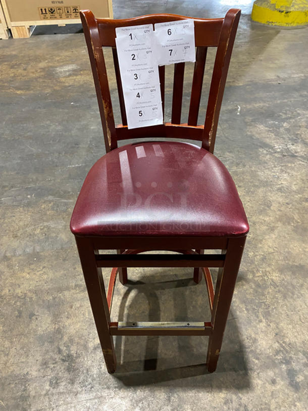 Barsky Fleming Red Cushioned Bar Height Chairs! With Wooden Frame! With Footrest! 5x Your Bid!