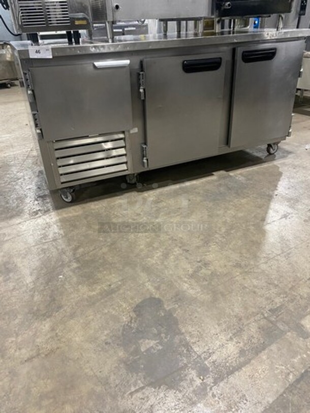 Leader Commercial 3 Door Undercounter/ Work Top Cooler! All Stainless Steel! On Casters! Model: LB72S/C SN: GY02S2505 115V 60HZ 1 Phase