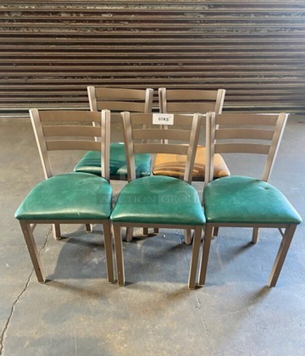 Green Cushioned Chairs! With Brown Metal Body! 5x Your Bid! - Image 1 of 6