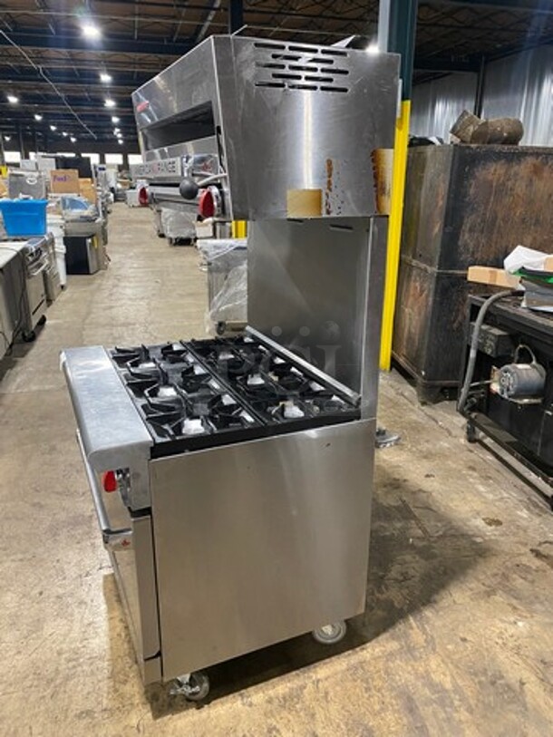 NICE!  American Range Natural Gas Powered 6 Burner Stove! With Full Size Oven Underneath! With Raised Back Splash And Salamander! All Stainless Steel! On Casters! Model: AR6 SN: 201215005 - Image 2 of 12