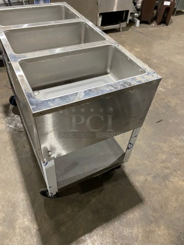 Duke Commercial Electric Powered 3 Well Steam Table! With Storage Space Underneath! All Stainless Steel! On Casters! Model: E303M SN: 12063086 208V 60HZ 3 Phase - Image 4 of 10