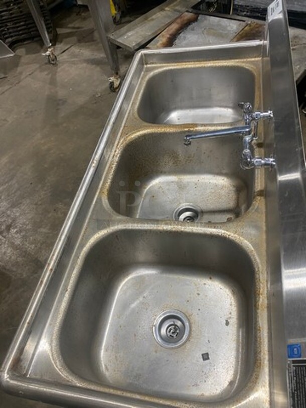 Eagle Commercial 3 Compartment Dish Washing Drop In Sink! All Stainless Steel! On Legs! Model: 412163 - Image 5 of 9